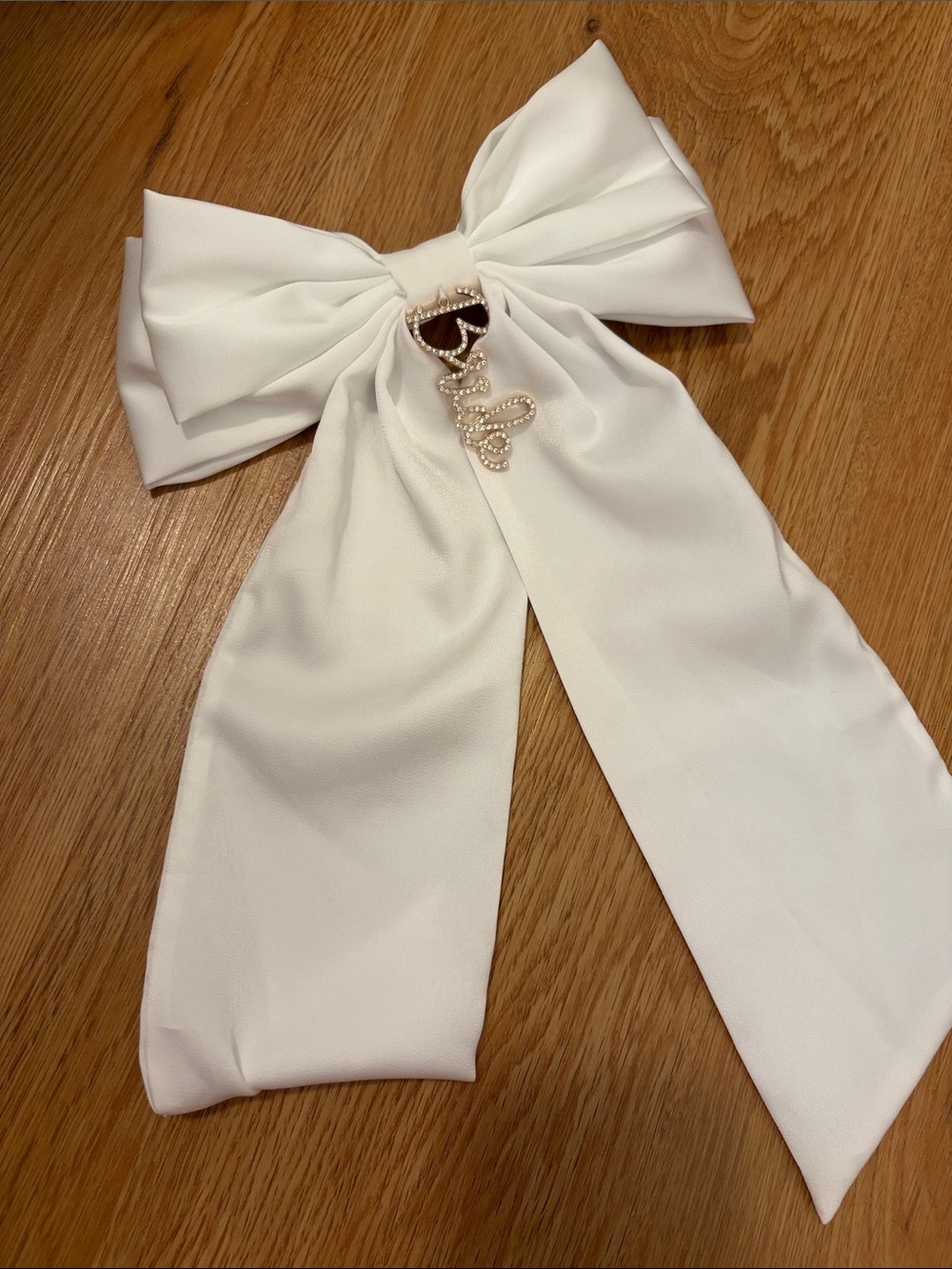 White Bride Bow Hair Clip with Crystal Accent